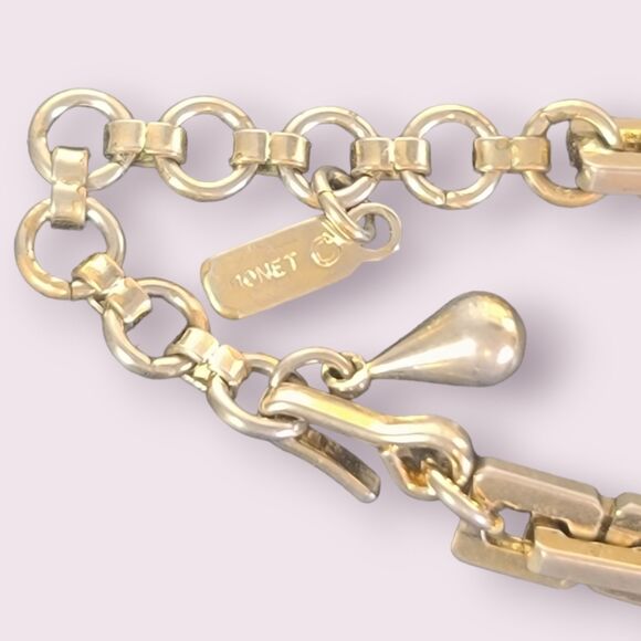 Monet Signed Gold Tone Square Chain Necklace Vintage Estate 16" - Picture 2 of 4